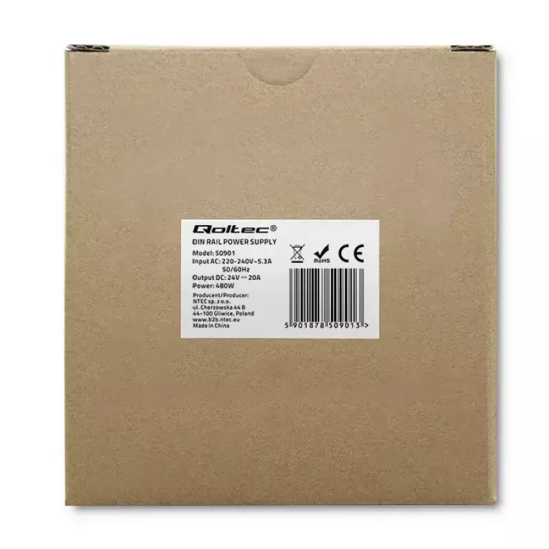 Pramoninis DIN bėgio maitinimo šaltinis QOLTEC 50901 – 480W, 24V DC, 20A