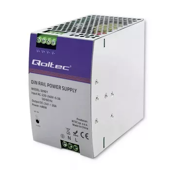 Pramoninis DIN bėgio maitinimo šaltinis QOLTEC 50901 – 480W, 24V DC, 20A