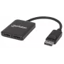 Manhattan DisplayPort 1.2 šakotuvas (1 į 2) su MST, 4K@30Hz, USB-A maitinimu, vaizdo sienos funkcija, juodos spalvos, MST – Multi-Stream Transport, 3 metų garantija