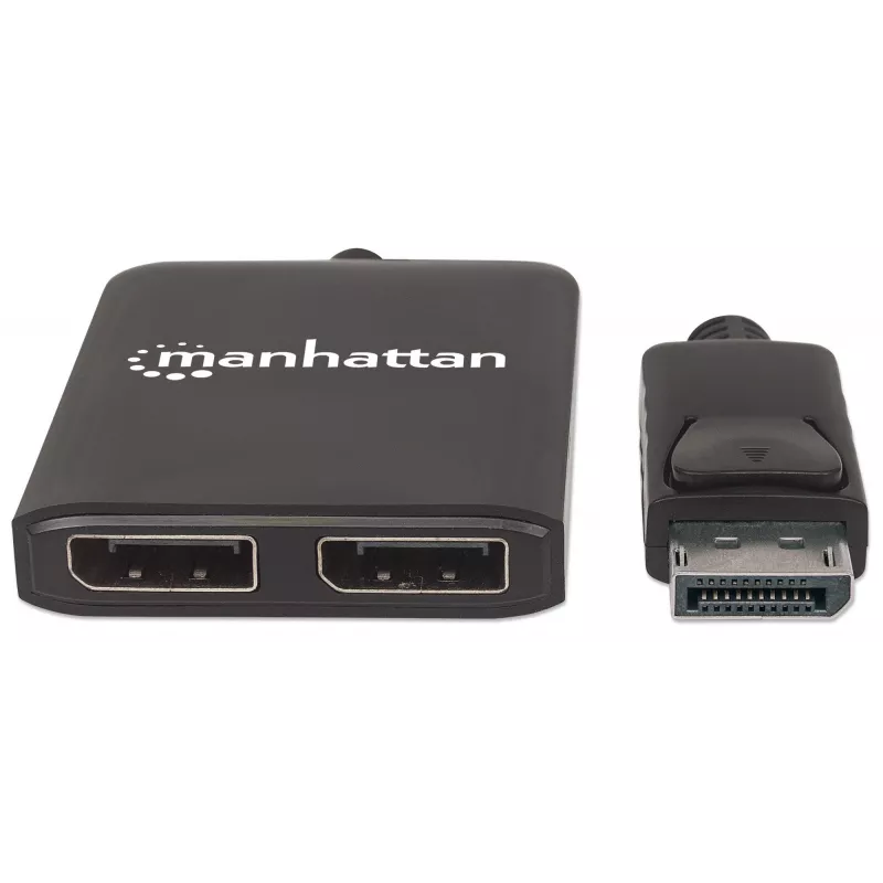 Manhattan DisplayPort 1.2 šakotuvas (1 į 2) su MST, 4K@30Hz, USB-A maitinimu, vaizdo sienos funkcija, juodos spalvos, MST – Multi-Stream Transport, 3 metų garantija