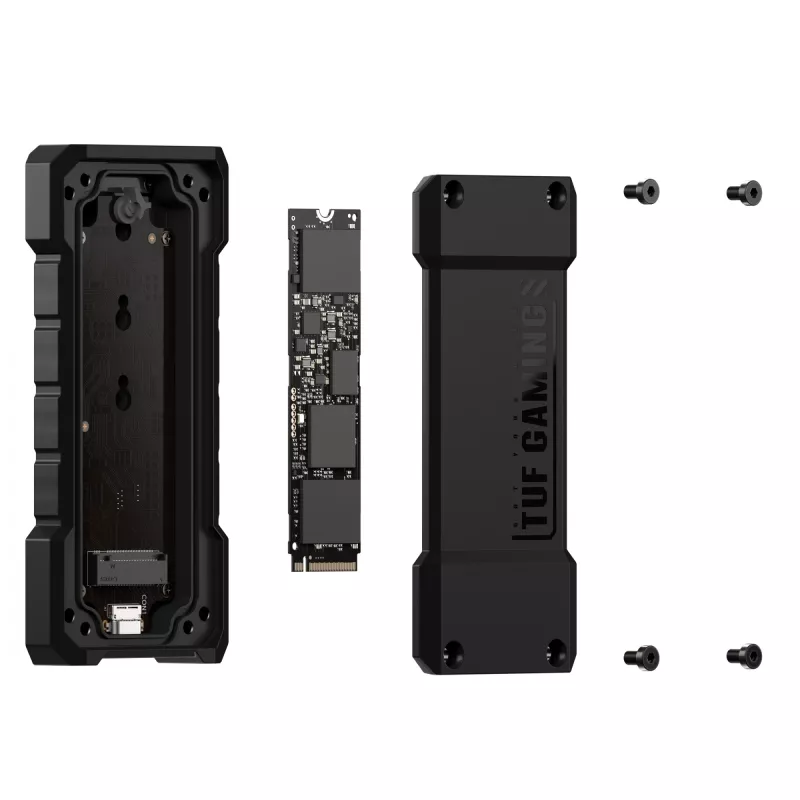 SSD korpusas ASUS TUF Gaming A2 juodas, skirtas M.2 PCIe / SATA, USB 3.2 Gen 2x2 20 Gbit/s, iki 4 TB, aliuminis, IP68