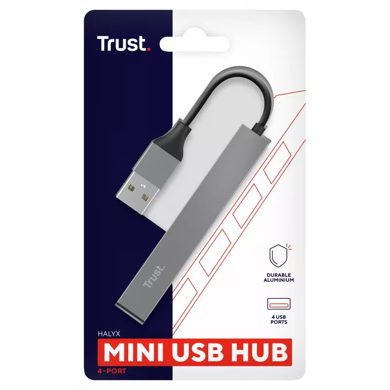 Trust Halyx USB 2.0 4 prievadų USB mini centras, aliuminis
