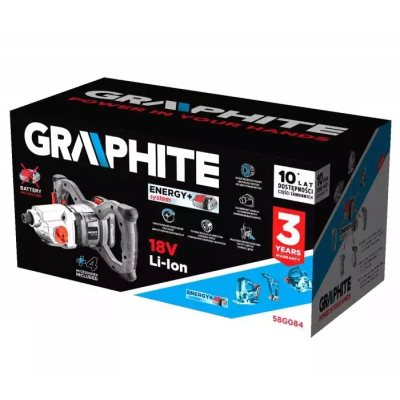 Belaidis maišytuvas GRAPHITE 58G084, 18 V, bešepetėlis variklis