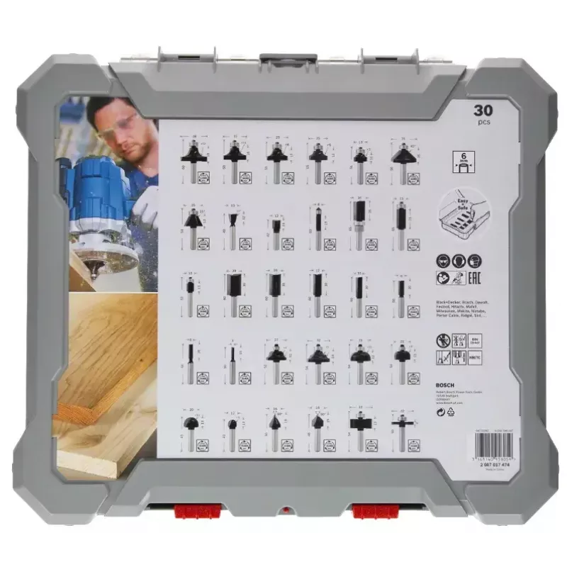 Bosch 2607017474 frezų komplektas, 30 dalių, 6 mm kotas