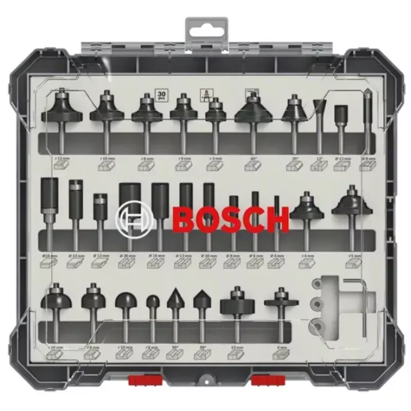 Bosch 2607017474 frezų komplektas, 30 dalių, 6 mm kotas