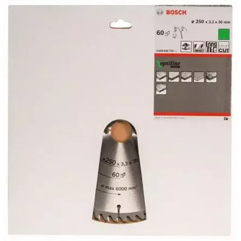 Pjūklo diskas medienai Bosch 2 608 640 729 25 cm, kiaurymė 30 mm