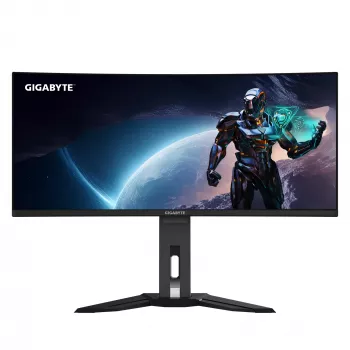 GIGABYTE MO34WQC2 34 colių OLED WQHD lenktas žaidimų monitorius - 3440 x 1440, 240Hz, 0,03ms, KVM, 250 cd/m², FreeSync Premium Pro, DisplayHDR True Black 400, HDMI 2.1, DisplayPort 1.4