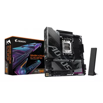 GIGABYTE B840M AORUS ELITE WIFI6E pagrindinė plokštė – AMD Ryzen 9000, 10+2+2 VRM fazės, DDR5 iki 8200 MHz, 2x PCIe 4.0 M.2, Wi-Fi 6E, 2.5GbE LAN