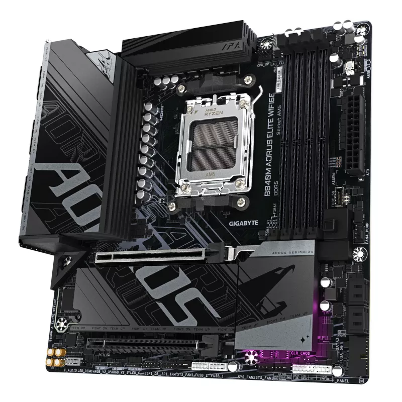 GIGABYTE B840M AORUS ELITE WIFI6E pagrindinė plokštė – AMD Ryzen 9000, 10+2+2 VRM fazės, DDR5 iki 8200 MHz, 2x PCIe 4.0 M.2, Wi-Fi 6E, 2.5GbE LAN