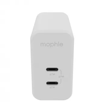 mophie sieninis adapteris USB-C PD DUAL 67W GaN baltas EU (2xUSB-C)