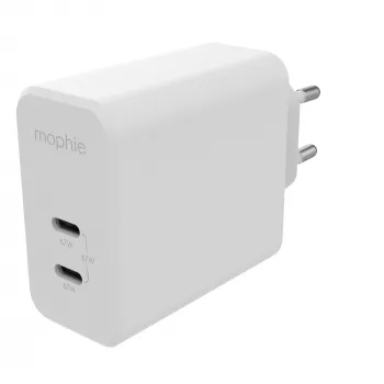 mophie sieninis adapteris USB-C PD DUAL 67W GaN baltas EU (2xUSB-C)