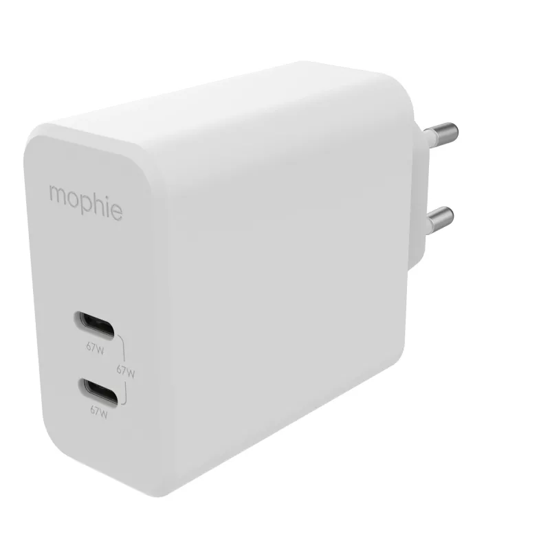 mophie sieninis adapteris USB-C PD DUAL 67W GaN baltas EU (2xUSB-C)
