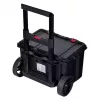 Keter 250927 – 3 vnt. sukraunamų technopolimerinių dėžių rinkinys su ratukais ir užraktu, 525×694×411 mm, juodos spalvos