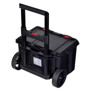 Keter 250927 – 3 vnt. sukraunamų technopolimerinių dėžių rinkinys su ratukais ir užraktu, 525×694×411 mm, juodos spalvos