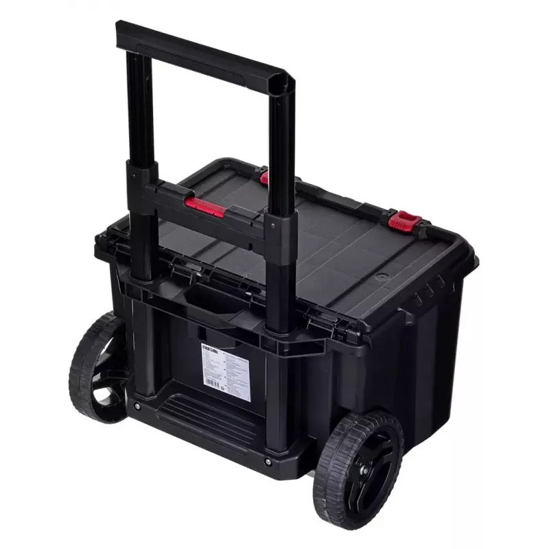 Keter 250927 – 3 vnt. sukraunamų technopolimerinių dėžių rinkinys su ratukais ir užraktu, 525×694×411 mm, juodos spalvos