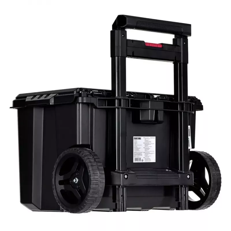 Keter 250927 – 3 vnt. sukraunamų technopolimerinių dėžių rinkinys su ratukais ir užraktu, 525×694×411 mm, juodos spalvos
