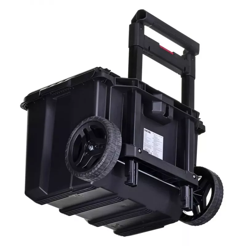Keter 250927 – 3 vnt. sukraunamų technopolimerinių dėžių rinkinys su ratukais ir užraktu, 525×694×411 mm, juodos spalvos