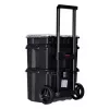 Keter 250927 – 3 vnt. sukraunamų technopolimerinių dėžių rinkinys su ratukais ir užraktu, 525×694×411 mm, juodos spalvos