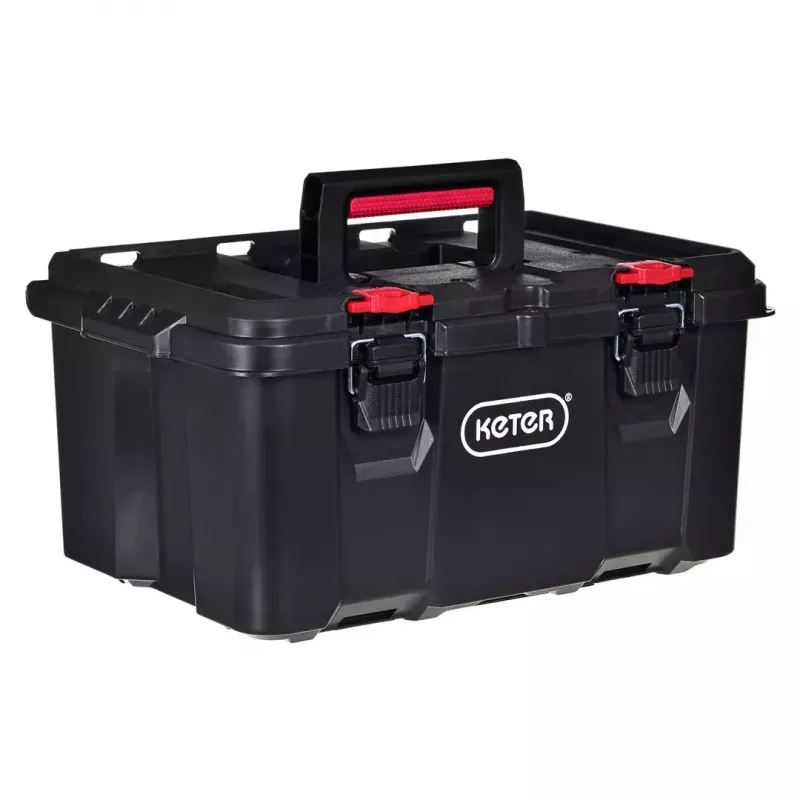 Keter 250927 – 3 vnt. sukraunamų technopolimerinių dėžių rinkinys su ratukais ir užraktu, 525×694×411 mm, juodos spalvos
