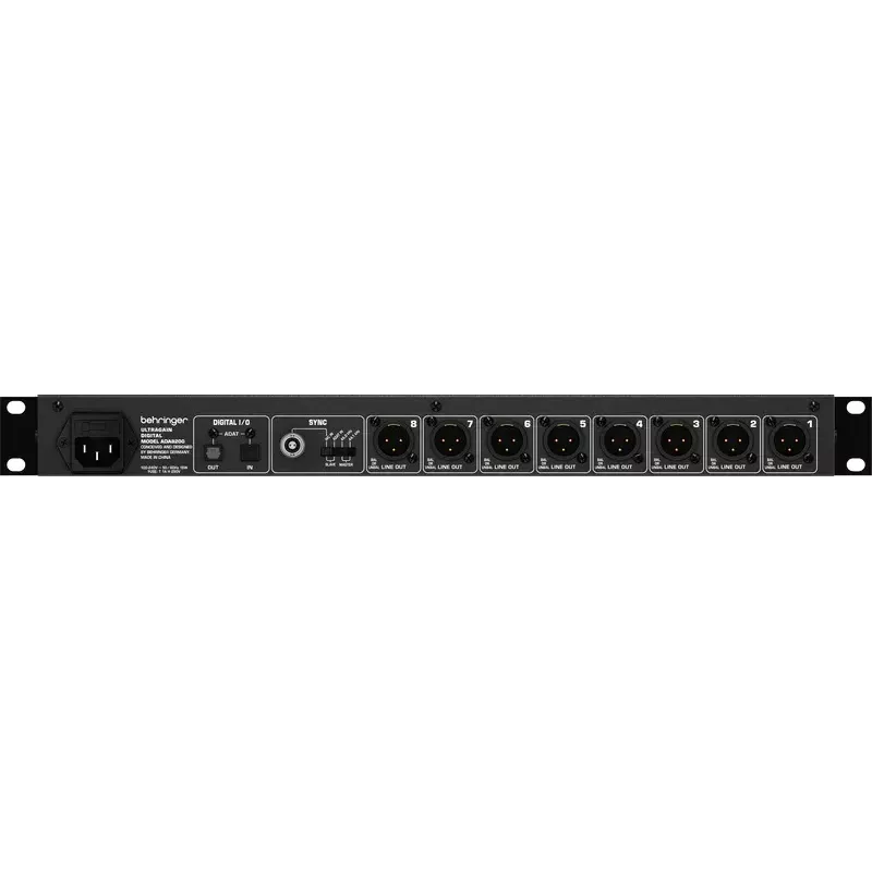 Behringer ULTRAGAIN DIGITAL ADA8200 8 kanalų AD/DA keitiklis, 24 bitų / 48 kHz, XLR I/O, montuojamas stelaže