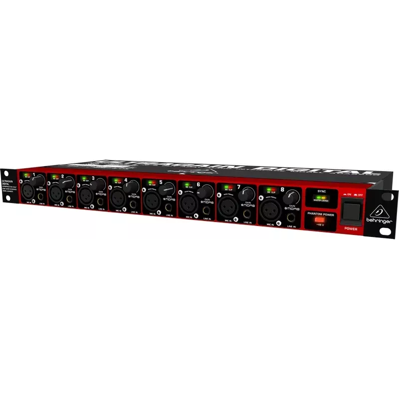 Behringer ULTRAGAIN DIGITAL ADA8200 8 kanalų AD/DA keitiklis, 24 bitų / 48 kHz, XLR I/O, montuojamas stelaže