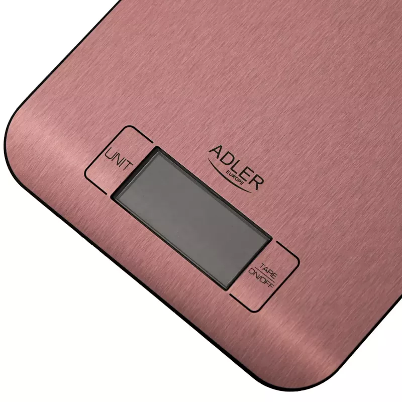 Virtuvinės elektroninės svarstyklės Adler AD 3183 – 5 kg, 1 g tikslumas, nerūdijančio plieno paviršius, vario spalva