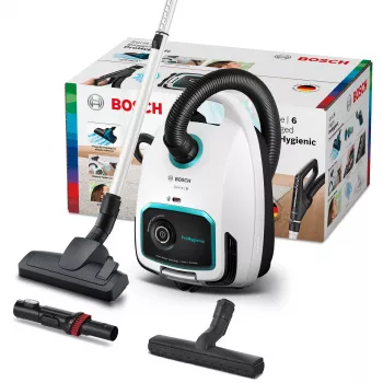 Bosch Serie 6 BGL6HYG1 ProHygienic cilindrinis siurblys, sausas valymas, 600 W, dulkių maišelis, 4 l, baltas
