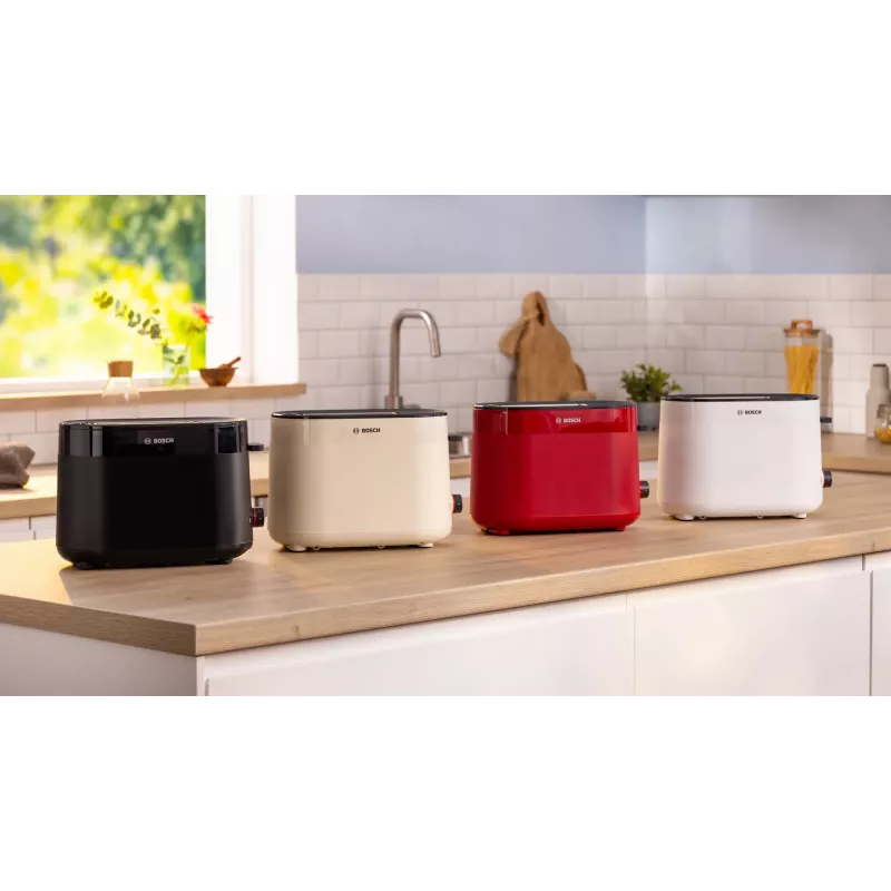 Skrudintuvas Bosch TAT2M124 — 2 griežinėliai 950 W, raudonas, duonos centravimas, atšildymas, kėlimas
