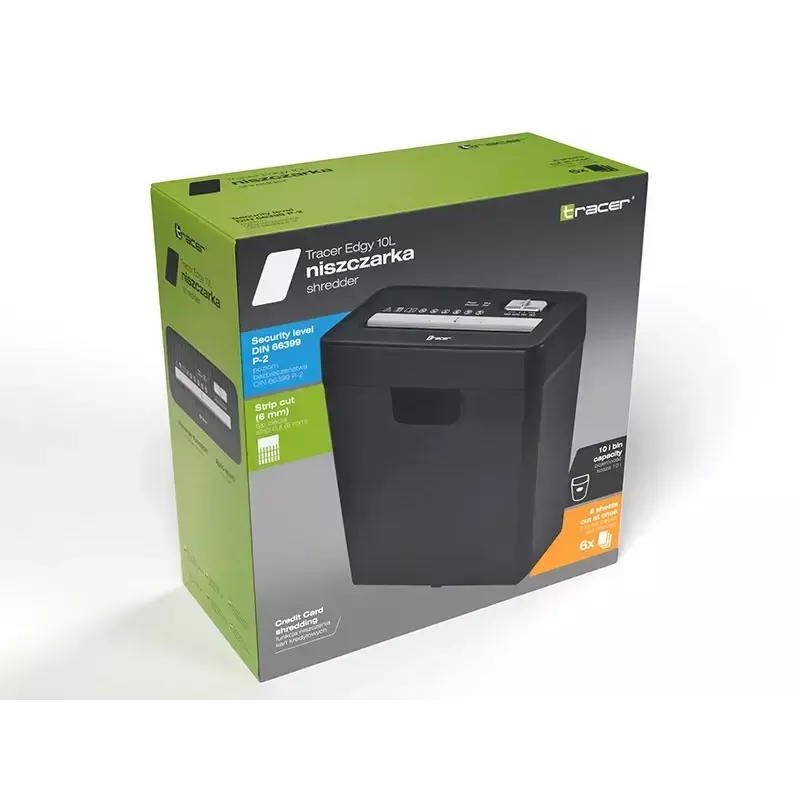 Smulkintuvas TRACER Edge10L kryžminis pjūvis, 10 lapų talpa, 6 mm pjūvis, 10 L krepšelis, juodas