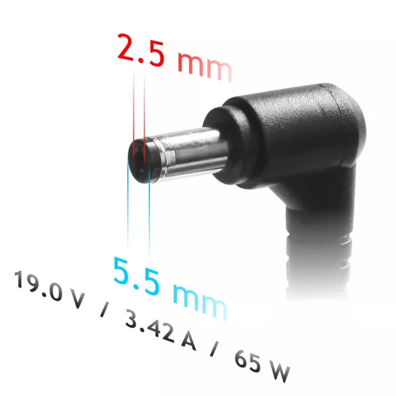 Akyga AK-ND-01 nešiojamojo kompiuterio maitinimo adapteris 19 V / 3,42 A, 65 W, 5,5 x 2,5 mm kištukas, skirtas Asus / Toshiba / Lenovo