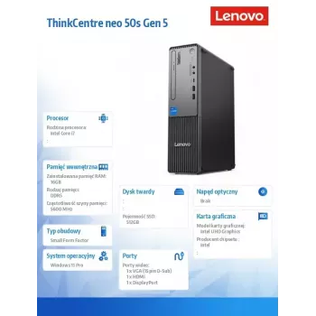 Lenovo ThinkCentre neo 50s Gen 5 Intel® Core™ i7 i7-14700 16 GB DDR5-SDRAM 512 GB SSD Windows 11 Pro SFF stalinis kompiuteris juodas, pilkas