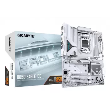 GIGABYTE B850 EAGLE ICE pagrindinė plokštė – AMD Ryzen 9000 serijos procesoriams, 8+2+2 fazių skaitmeninis VRM, iki 8200MHz DDR5 (O.C.), 1xPCIe 5.0 + 2xPCIe 4.0 M.2, 2.5 GbE LAN, USB 3.2 Gen 2