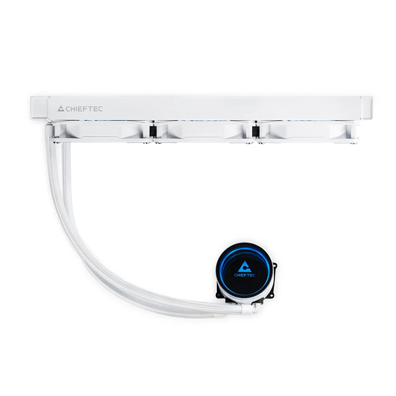 Vandens aušintuvas CHIEFTEC CLC-360-RGB-W — 360 mm radiatorius, 3x 120 mm RGB ventiliatoriai, baltas, 40 cm žarnos