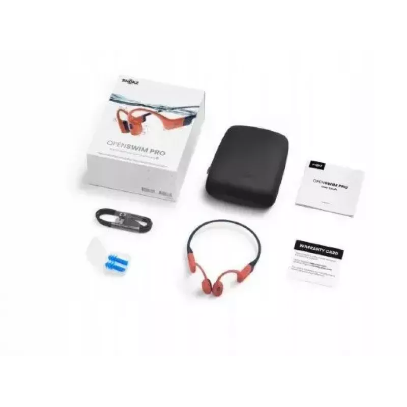 Shokz OpenSwim Pro kaulų laidumo ausinės, IP68, 32 GB MP3, Bluetooth, iki 9 val., USB-C, raudonos