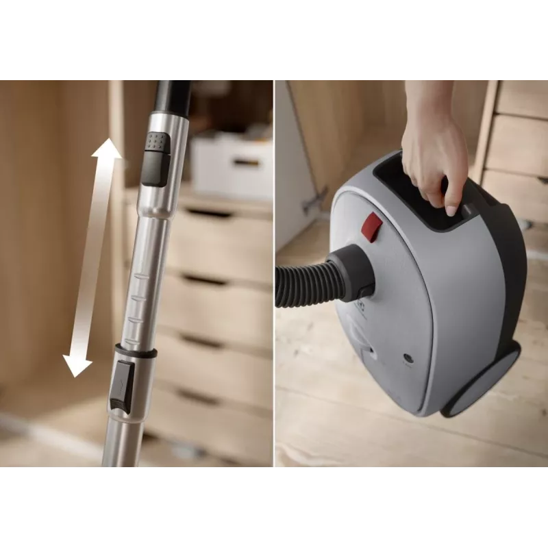 Cikloninis dulkių siurblys Electrolux EB61A5UG — 3,5 l dulkių maišas, 750 W, 12 m spindulys, turbo šepetys, nerūdijančio plieno teleskopinis vamzdis