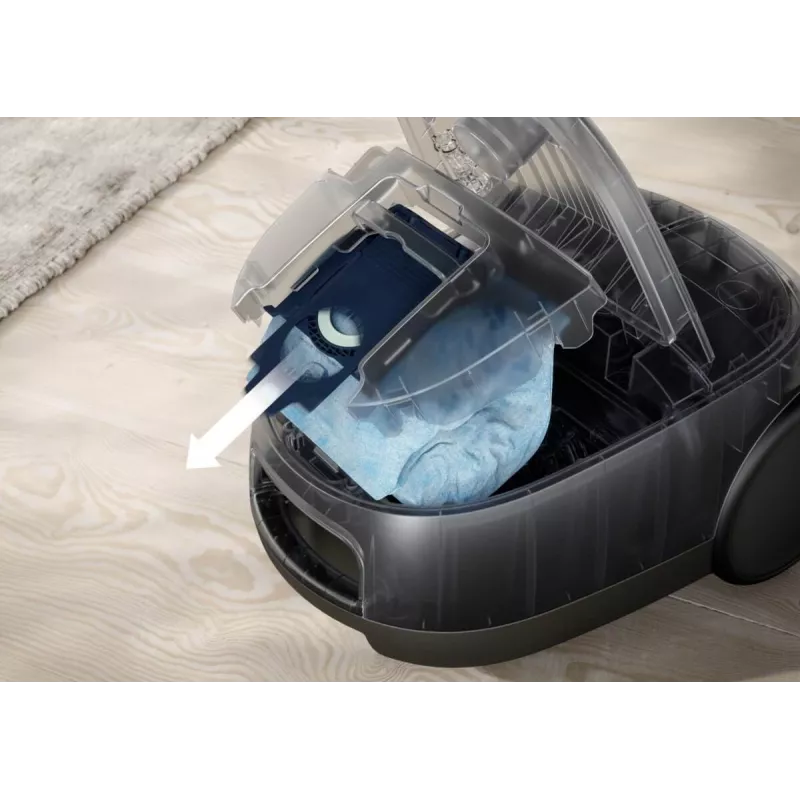 Cikloninis dulkių siurblys Electrolux EB61A5UG — 3,5 l dulkių maišas, 750 W, 12 m spindulys, turbo šepetys, nerūdijančio plieno teleskopinis vamzdis