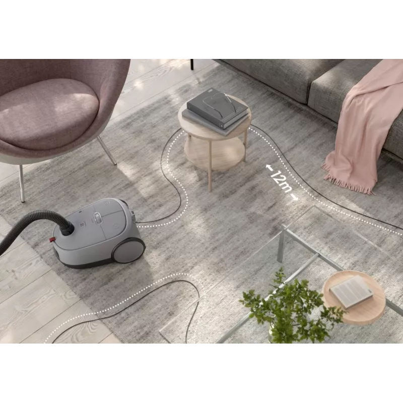 Cikloninis dulkių siurblys Electrolux EB61A5UG — 3,5 l dulkių maišas, 750 W, 12 m spindulys, turbo šepetys, nerūdijančio plieno teleskopinis vamzdis