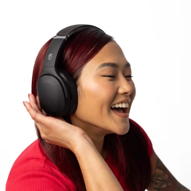 Ausinės Skullcandy Crusher Evo – belaidės ir laidinės viršugalvinės ausinės, Bluetooth 5.0, 40 h baterija, USB-C, 3,5 mm, sulankstomos, juodos