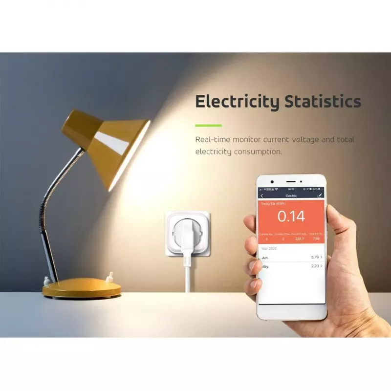 „Wi‑Fi“ nuotoliniu būdu valdomas kištukinis lizdas GreenBlue GB720F, F tipo kištukas, maks. apkrova 2×16 A (3680 W), baltas