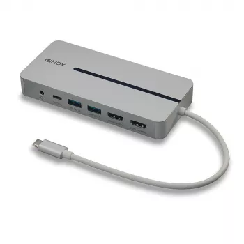 Lindy DST-Mx Duo USB-C nešiojamojo kompiuterio / MacBook mini dokų stotelė su dviem ekranais (4K) ir 100W įkrovimo perdavimu