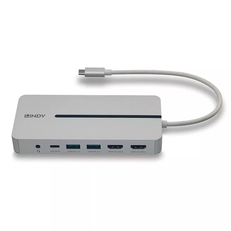 Lindy DST-Mx Duo USB-C nešiojamojo kompiuterio / MacBook mini dokų stotelė su dviem ekranais (4K) ir 100W įkrovimo perdavimu