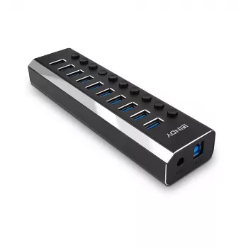 Lindy 10 Portų USB 3.0 Hub su Įjungimo / Išjungimo Jungikliais
