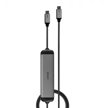 Lindy DST-Micro 140, USB-C nešiojamojo kompiuterio mikro dokų stotelė su 4K palaikymu ir 1,4 m 60 W įkrovimo kabeliu