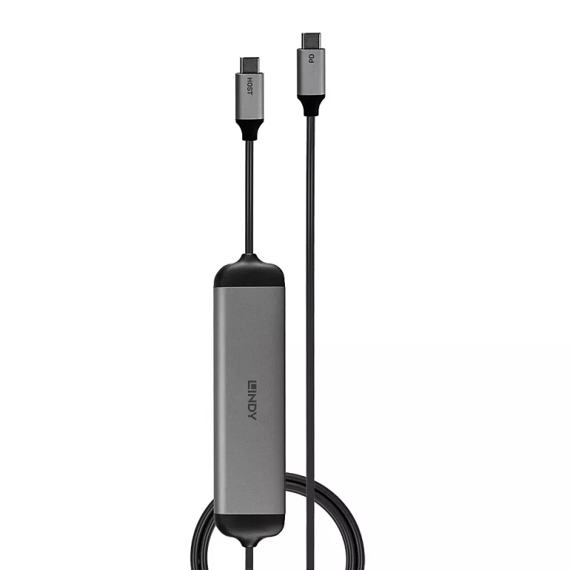 Lindy DST-Micro 140, USB-C nešiojamojo kompiuterio mikro dokų stotelė su 4K palaikymu ir 1,4 m 60 W įkrovimo kabeliu
