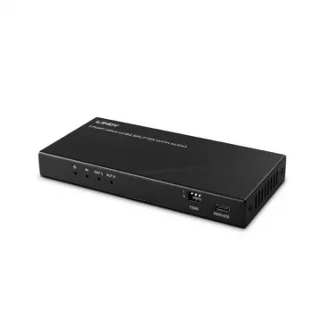 Lindy 2 prievadų HDMI 8K60 skirstytuvas su garso išvedimu, HDMI, 2x HDMI, 3,5 mm, 7680 x 4320 pikseliai, juoda, metalas
