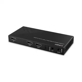 Lindy 2 prievadų HDMI 8K60 skirstytuvas su garso išvedimu, HDMI, 2x HDMI, 3,5 mm, 7680 x 4320 pikseliai, juoda, metalas
