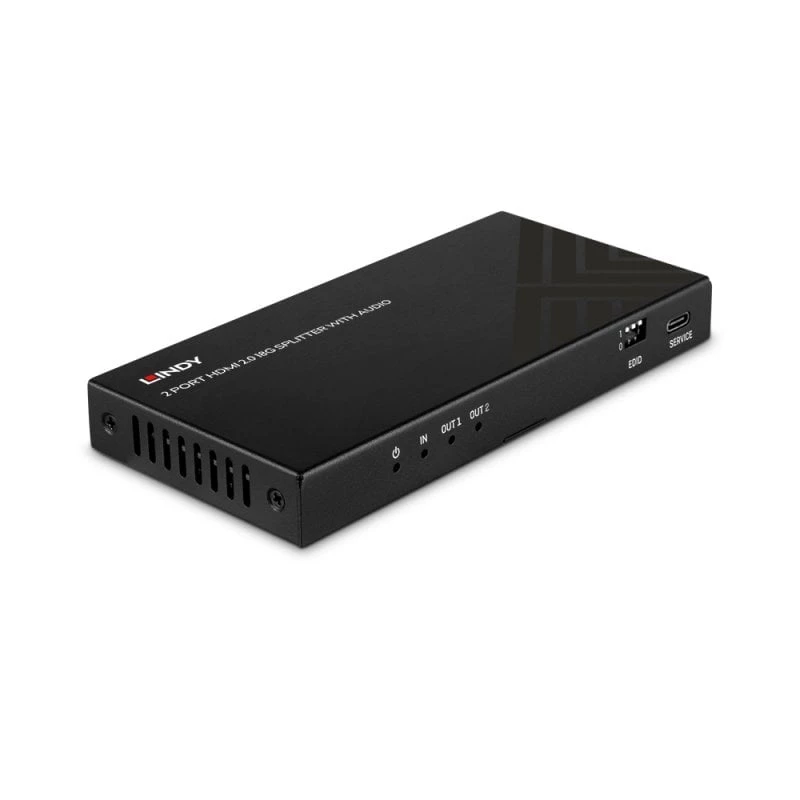 Lindy 38534 HDMI 8K60 signalo skirstytuvas (2 prievadai) su garso išvestimi ir raiškos mažinimu, 2x HDMI, HDR, juodos spalvos