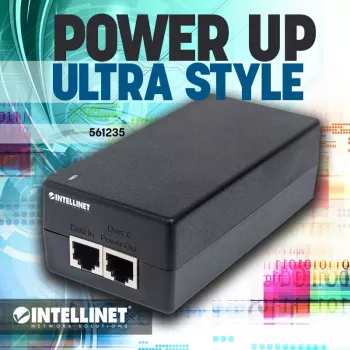 Intellinet Gigabit Ultra PoE+ injektorius, 1 x 60 W prievadas, suderinamas su IEEE 802.3bt ir IEEE 802.3at/af, plastikinis korpusas