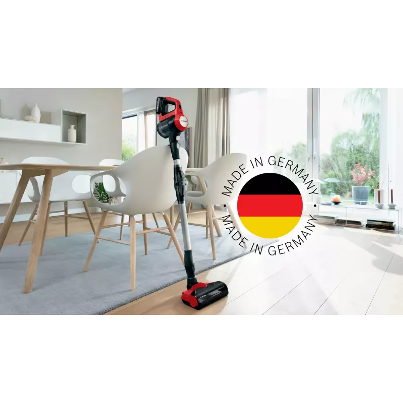 Bosch BBS711ANM belaidis siurblys/šluota, akumuliatorinis, sausas valymas, be maišelio, 0.3 L, juoda, raudona, nerūdijantis plienas