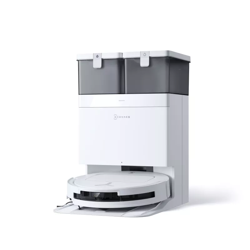 Robotinis dulkių siurblys ir šluostė Ecovacs Deebot T50 Pro Omni – 185 min veikimo laikas, 6400 mAh baterija, 3 L bazės dulkėms talpa, D-ToF lidar navigacija, šlapias valymas, 9 mm įveikimas